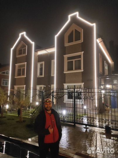 Монтаж гибкого неона уличная подсветка дома