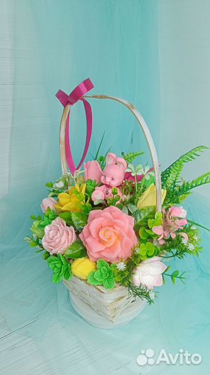 Мыльный букет в корзине ручной работы