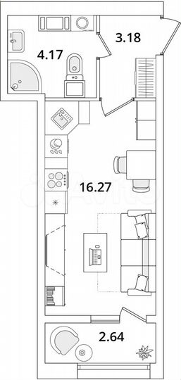 Квартира-студия, 24,9 м², 15/22 эт.