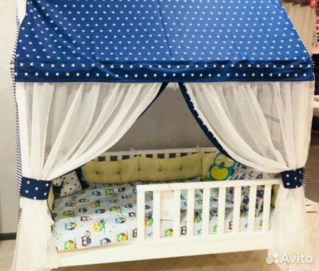 Текстильная крыша и шторки на кровать домик