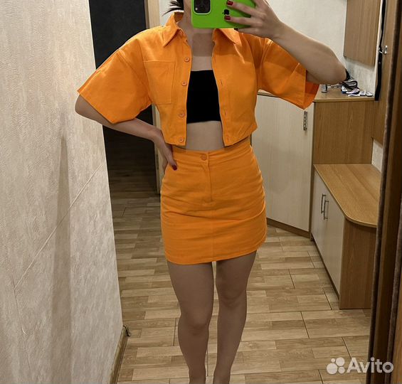 Костюм рубашка юбка indress оранжевый