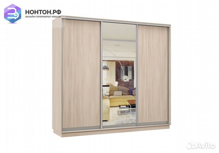 Шкаф-купе трёхдверный Асель с 1 зеркалом ясень шим