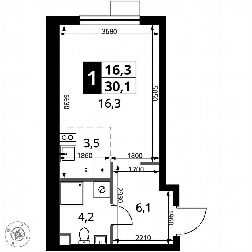 Квартира-студия, 30,1 м², 2/18 эт.