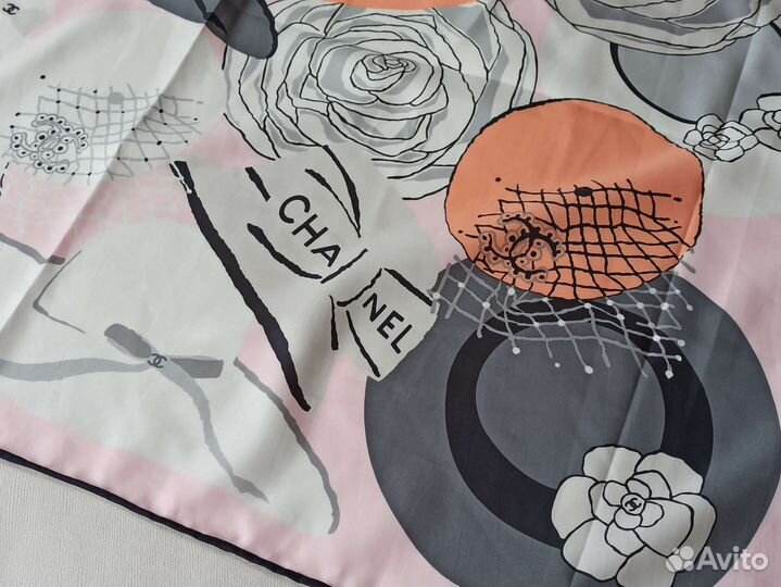 Платок Шелковый Chanel розовый ручная подгибка
