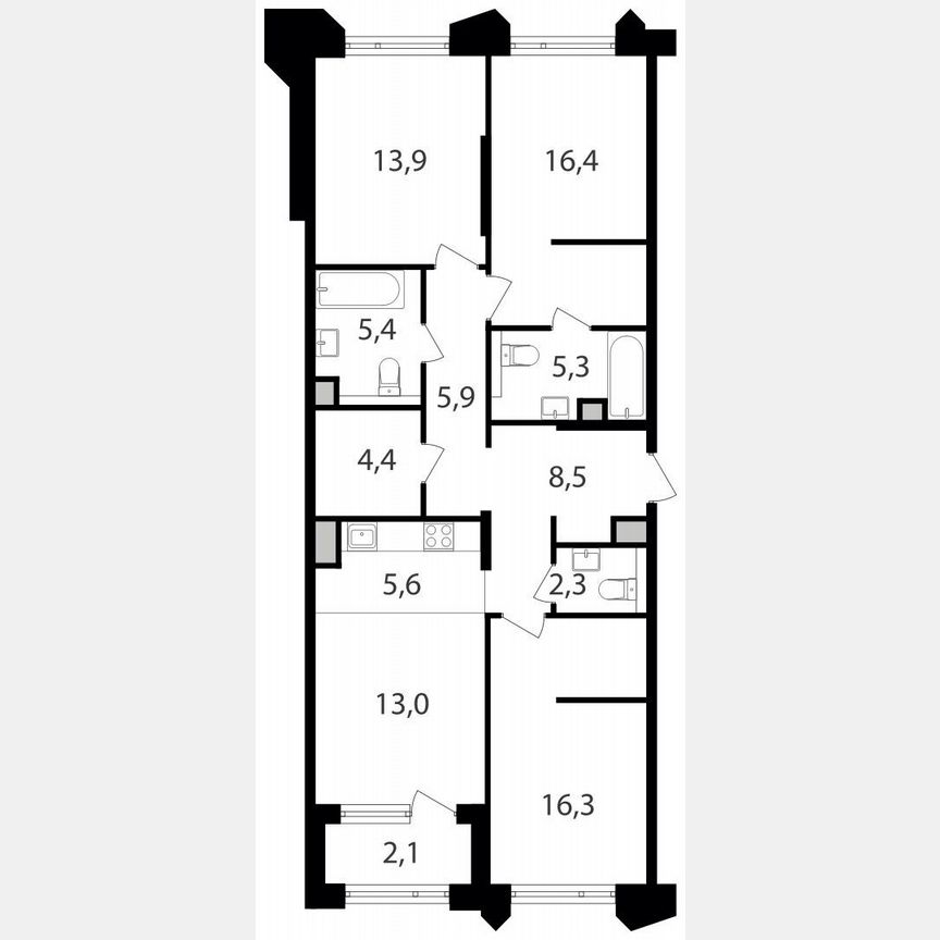 3-к. квартира, 99,1 м², 16/17 эт.