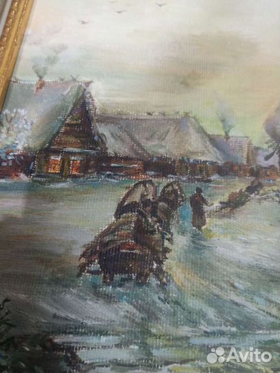 Картина Зима в деревне