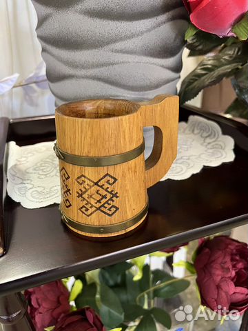 Пивная квасная кружка деревянная