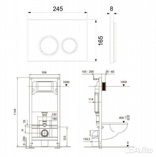 Инсталляция TeceSpring R с чёрной матовой кнопкой