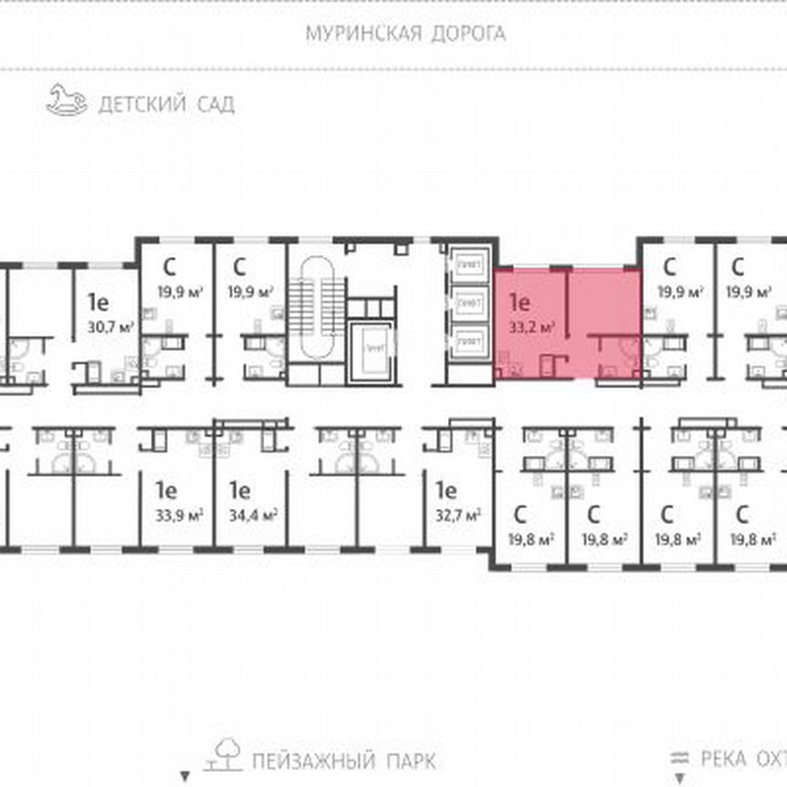 1-к. квартира, 33,2 м², 3/22 эт.