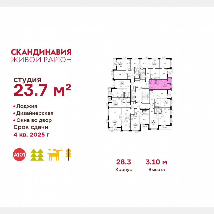 Квартира-студия, 23,7 м², 15/17 эт.