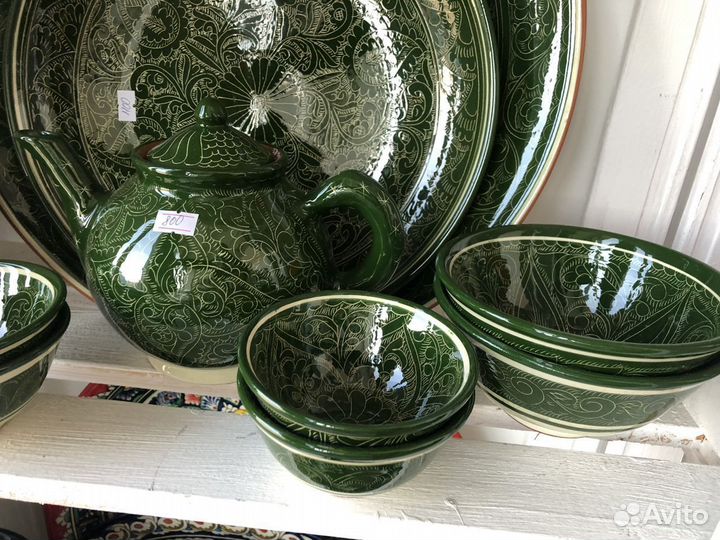 Ляган чайник косы пиала зелёный карандаш