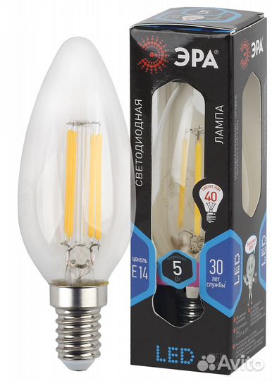 Лампочка светодиодная эра F-LED B35-5W-840-E14 Е14