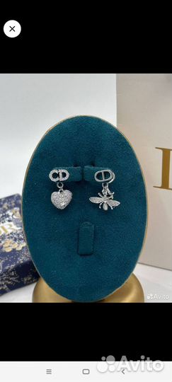 Серьги бренд Christian Dior сердце и стрекоза