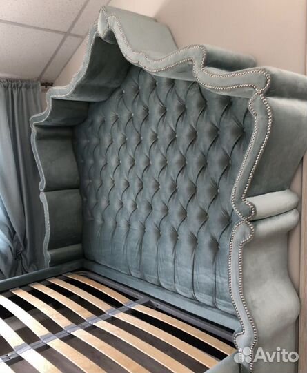 Кровать 160/200 с изножьем бирюзовая каретная