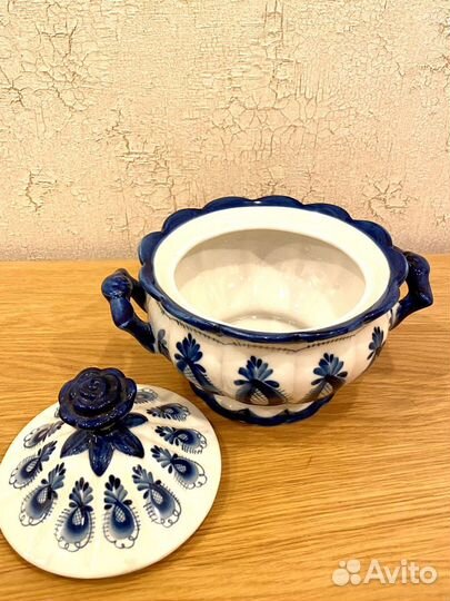 Ваза супница горшок. Гжель, оригинал. 1,2 л