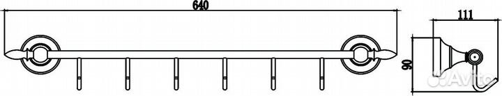 Планка с крючками (6 крючков) Savol 68b (S-06876B)