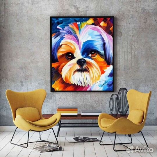 Яркая картина маслом Портрет питомца Ши-тцу
