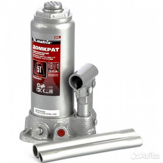 Домкрат бутылочный 5т 216-413мм кейс Matrix /50756