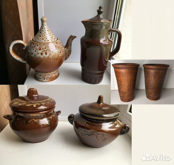 Керамические чайник, кувшин, горшочки СССР