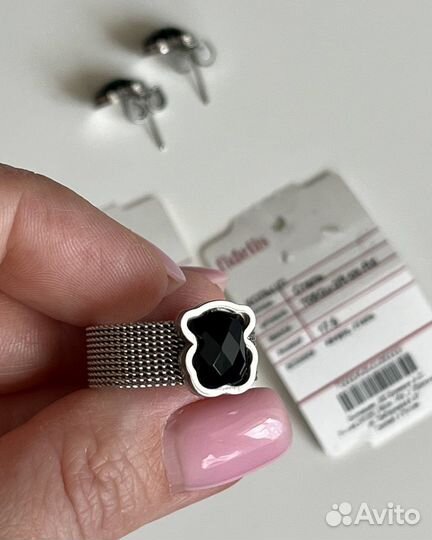 Комплект кольцо серьги мишка tous