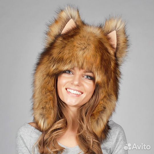 Шапка с ушками Волкошапка Зверошапка-ушанка Лиса