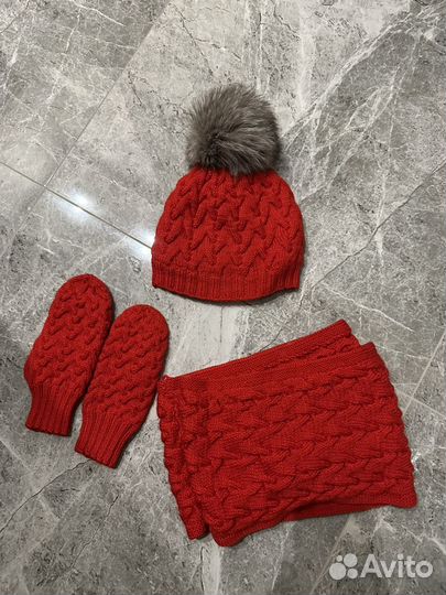 Комплект шапка, снуд, варежки