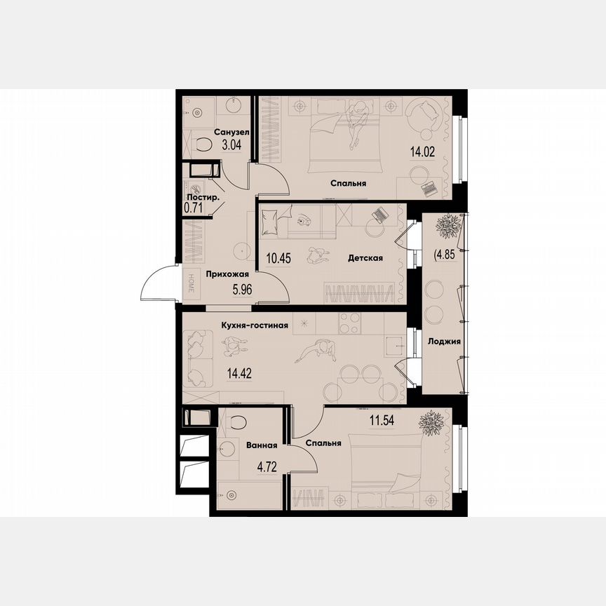 3-к. квартира, 67,3 м², 7/12 эт.