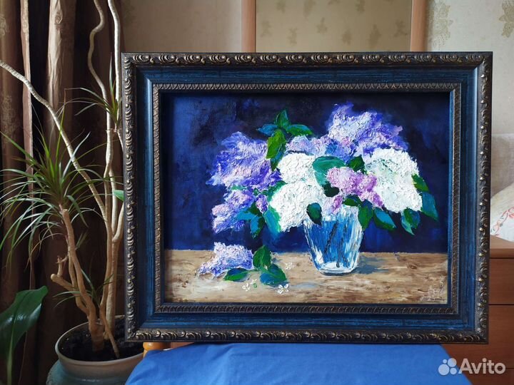 Картина с цветами Букет сирени в раме