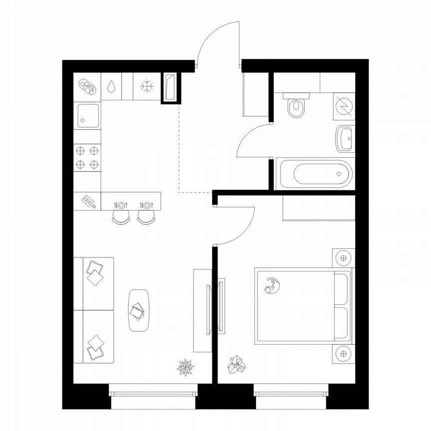1-к. квартира, 38 м², 9/45 эт.