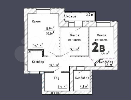 2-к. квартира, 58,7 м², 2/9 эт.