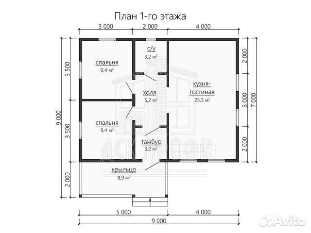 Каркасный дом под ключ 76м2 с ассиметричной крышей