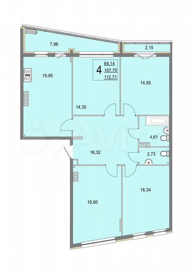 4-к. квартира, 112,5 м², 4/4 эт.