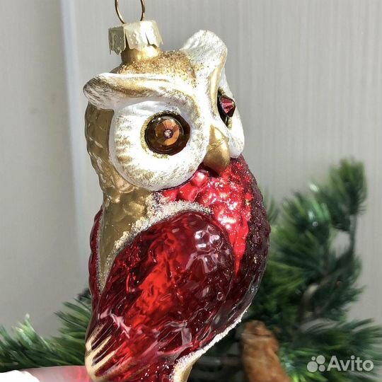 Елочные игрушки Сова стекло