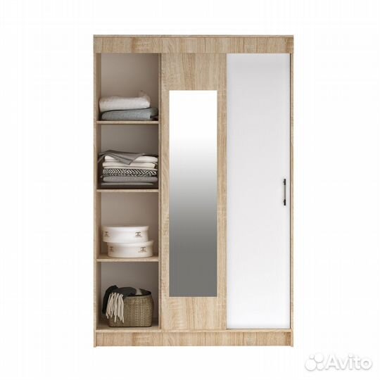 Шкаф купе с зеркалом, бася 130х200, Белый/Дуб Сонома