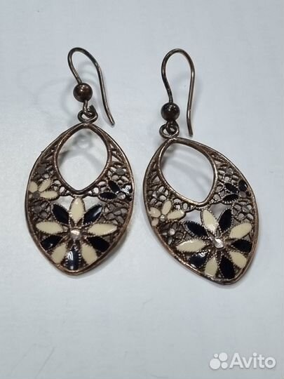 Серьги, серебро 925 пробы. Позолота/эмали