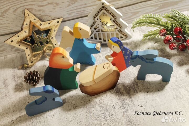 Композиция Рождество Ручная Роспись Игрушки из дер