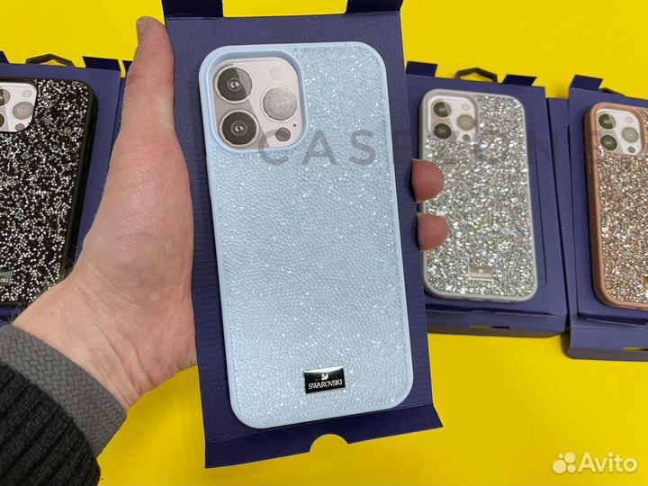 Голубой чехол swarovski iPhone 13 pro