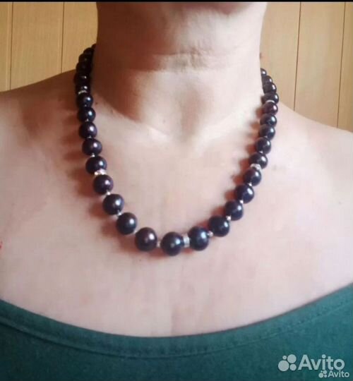 Бусы из натурального чёрного жемчуга