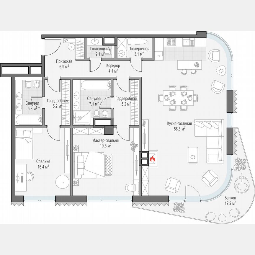 2-к. квартира, 143,9 м², 13/14 эт.