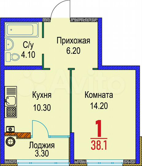 1-к. квартира, 38,1 м², 2/22 эт.