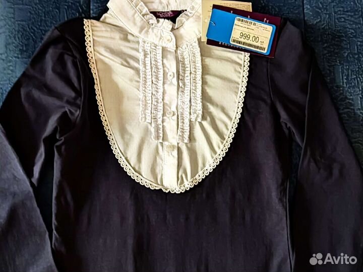 Новая школьная блузка синего цвета, рост 158-164