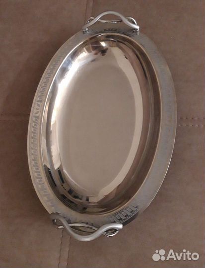 Блюдо с крышкой,овальное, стальное,Италия, новое