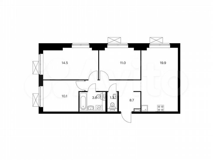 3-к. квартира, 69,1 м², 3/21 эт.