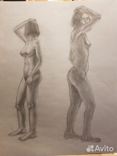 Рисунок натура женщина мархи (2 шт. сепия и уголь)