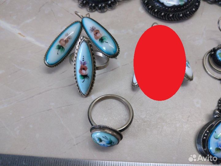 Серьги, броши, кулоны. Финифть. Мельхиор. Винтаж