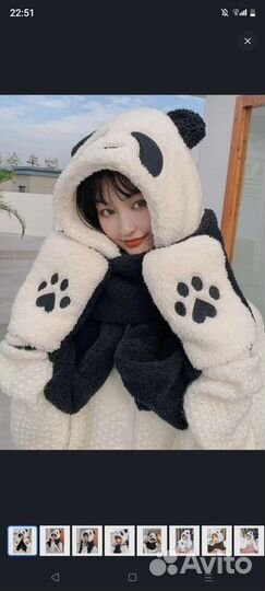 Шапка женская 3 в 1 в виде панды