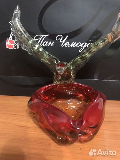 Пепельница гутная техника хрусталь двух цветов