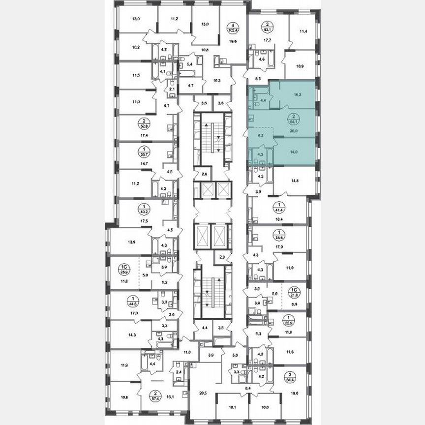 2-к. квартира, 64,1 м², 15/20 эт.