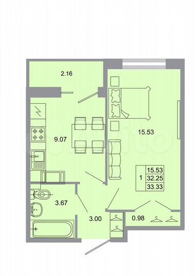 1-к. квартира, 33,3 м², 3/20 эт.