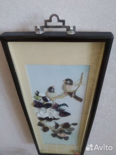 Винтажное Панно из перламутра. Старый Китай